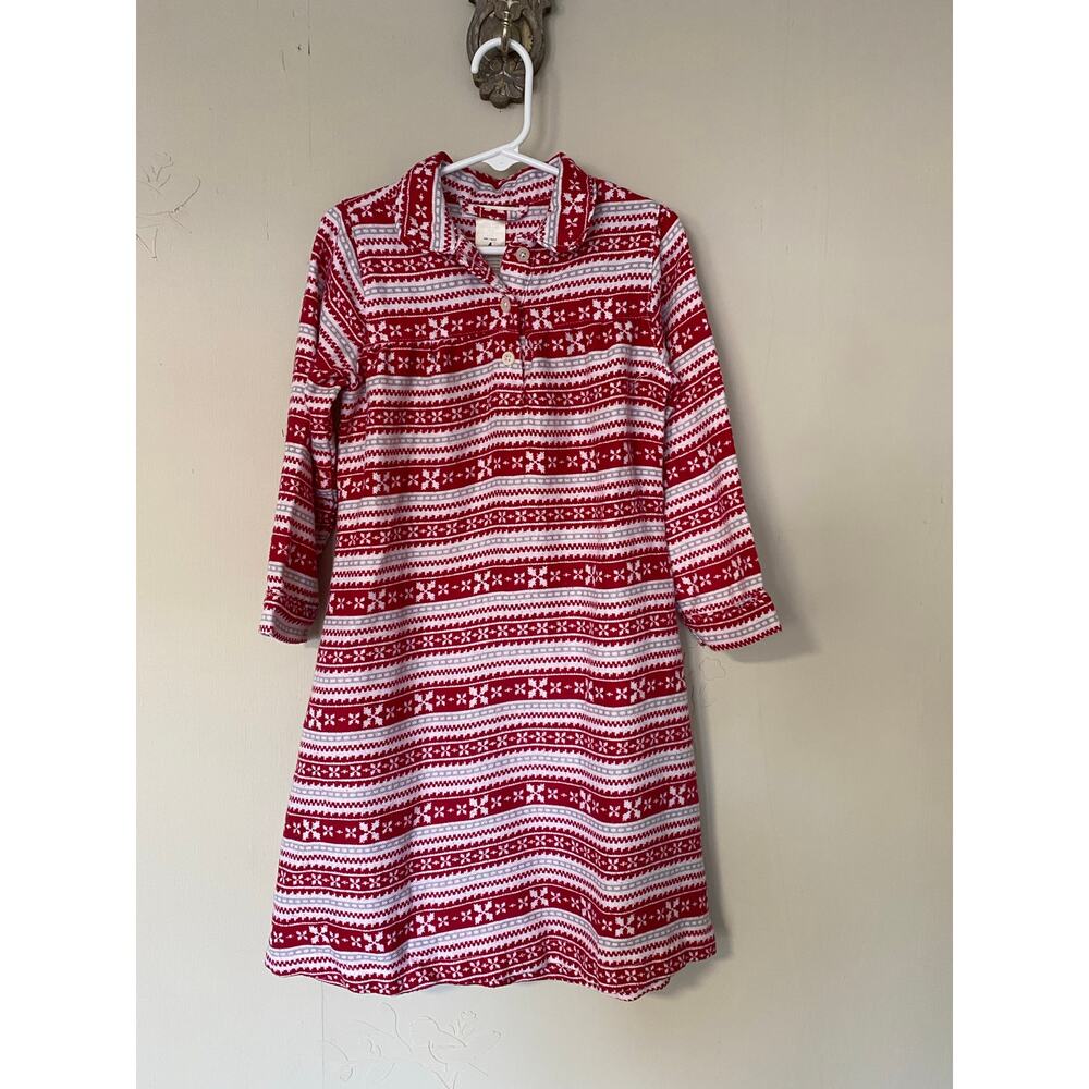 Pottery Barn Kids Red White Gray Fairisle Nordic Flannel Nightgown 4